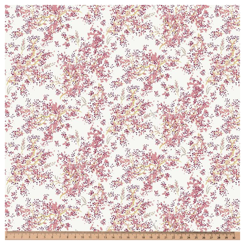 Popelina estampada SAICHU Blanco / Multicolor rosados